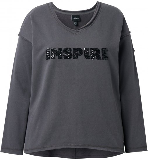 Ulla Popken Inspire Lettering V-Neck Sweatshirt Graphite Grey - Hættetrøjer og sweatshirts - 