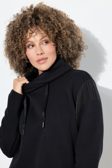 Ulla Popken Chain Fringe Smooth Fleece Sweatshirt Black - Hættetrøjer og sweatshirts - Bløde sweatshirts, hoodies & strik
