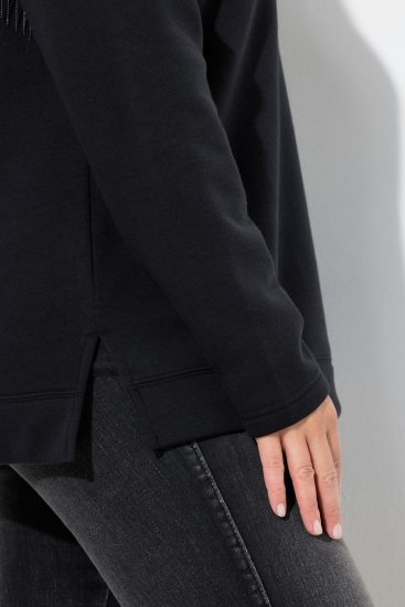 Ulla Popken Chain Fringe Smooth Fleece Sweatshirt Black - Hættetrøjer og sweatshirts - Bløde sweatshirts, hoodies & strik