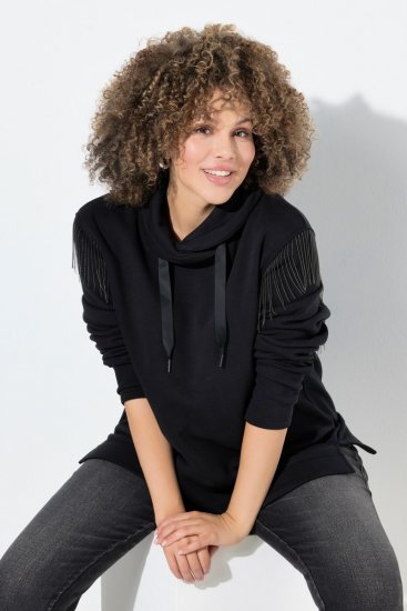 Ulla Popken Chain Fringe Smooth Fleece Sweatshirt Black - Hættetrøjer og sweatshirts - Bløde sweatshirts, hoodies & strik