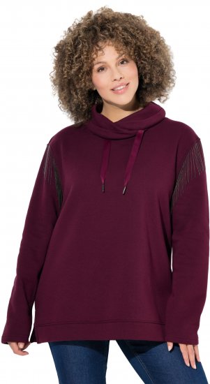Ulla Popken Chain Fringe Smooth Fleece Sweatshirt Dark Wine Red - Hættetrøjer og sweatshirts - 
