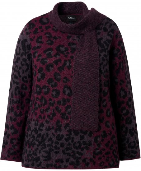 Ulla Popken Leopard Print Scarf Sweater Dark Wine Red - Hættetrøjer og sweatshirts - 