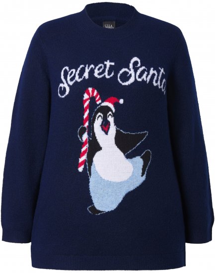Ulla Popken Christmas Motif Classic Fit Sweater Navy - Hættetrøjer og sweatshirts - 