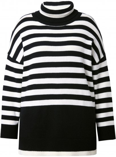 Ulla Popken Striped Stand-Up Collar Sweater Black - Hættetrøjer og sweatshirts - Bløde sweatshirts, hoodies & strik