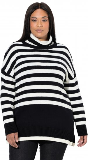 Ulla Popken Striped Stand-Up Collar Sweater Black - Hættetrøjer og sweatshirts - Bløde sweatshirts, hoodies & strik