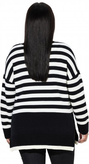 Ulla Popken Striped Stand-Up Collar Sweater Black - Hættetrøjer og sweatshirts - Bløde sweatshirts, hoodies & strik