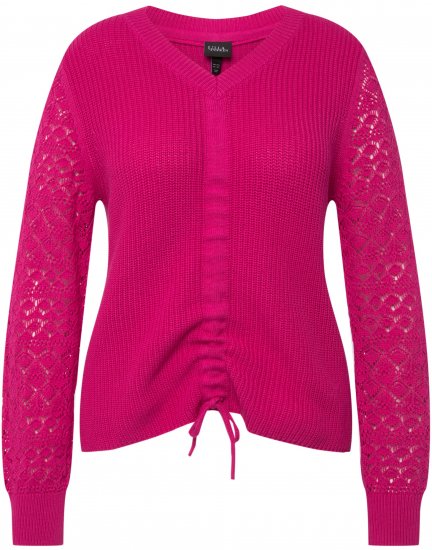 Ulla Popken Shaker Stitch Cropped Gathered Sweater Fuchsia Pink - Hættetrøjer og sweatshirts - Bløde sweatshirts, hoodies & strik