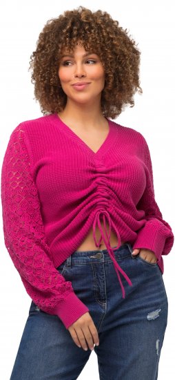 Ulla Popken Shaker Stitch Cropped Gathered Sweater Fuchsia Pink - Hættetrøjer og sweatshirts - Bløde sweatshirts, hoodies & strik