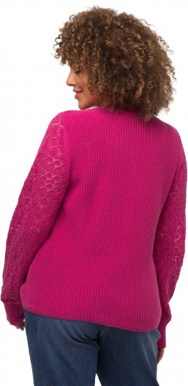 Ulla Popken Shaker Stitch Cropped Gathered Sweater Fuchsia Pink - Hættetrøjer og sweatshirts - Bløde sweatshirts, hoodies & strik