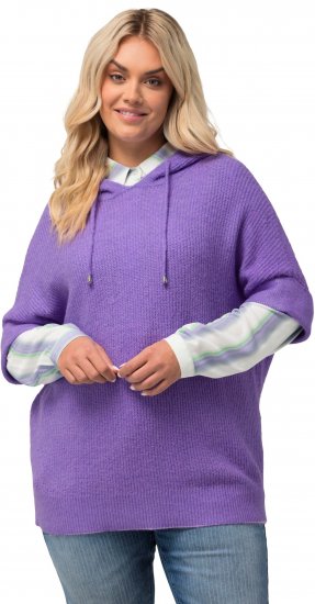 Ulla Popken Fuzzy Knit Short Sleeve Hoodie Pale Lilac - Hættetrøjer og sweatshirts - Bløde sweatshirts, hoodies & strik
