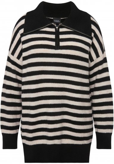 Ulla Popken Striped Troyer Collar Sweater Black - Hættetrøjer og sweatshirts - Bløde sweatshirts, hoodies & strik