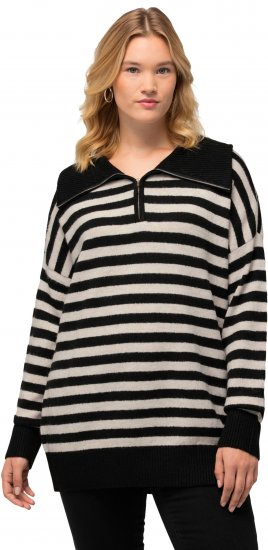 Ulla Popken Striped Troyer Collar Sweater Black - Hættetrøjer og sweatshirts - Bløde sweatshirts, hoodies & strik