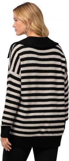 Ulla Popken Striped Troyer Collar Sweater Black - Hættetrøjer og sweatshirts - Bløde sweatshirts, hoodies & strik