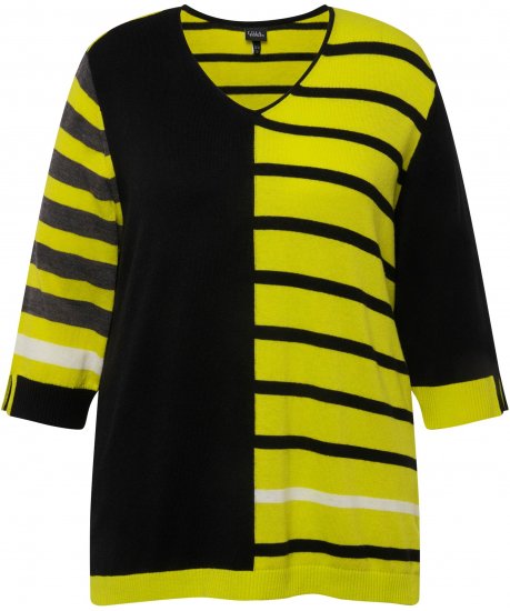 Ulla Popken Mixed Stripe 3/4 Sleeve Colorblock Sweater Apple Green - Hættetrøjer og sweatshirts - 