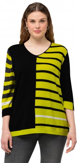 Ulla Popken Mixed Stripe 3/4 Sleeve Colorblock Sweater Apple Green - Hættetrøjer og sweatshirts - 