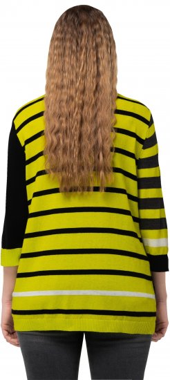 Ulla Popken Mixed Stripe 3/4 Sleeve Colorblock Sweater Apple Green - Hættetrøjer og sweatshirts - 