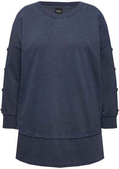 Ulla Popken Layered Look Button Sleeve Sweatshirt Navy - Hættetrøjer og sweatshirts - 