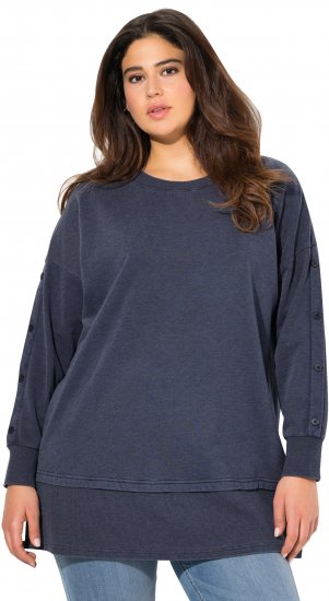 Ulla Popken Layered Look Button Sleeve Sweatshirt Navy - Hættetrøjer og sweatshirts - 