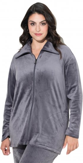 Ulla Popken Velour Loungewear Jacket Dark Grey - Hættetrøjer og sweatshirts - 