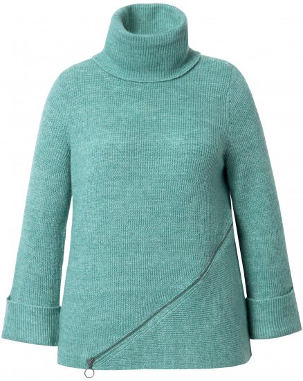 Ulla Popken Asymmetric Zipper Turtleneck Sweater Green - Hættetrøjer og sweatshirts - 