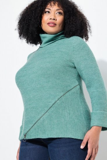 Ulla Popken Asymmetric Zipper Turtleneck Sweater Green - Hættetrøjer og sweatshirts - Bløde sweatshirts, hoodies & strik