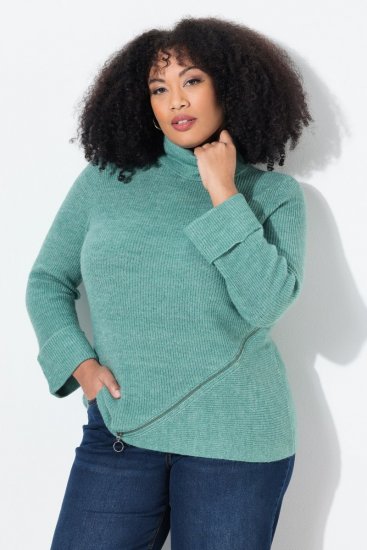 Ulla Popken Asymmetric Zipper Turtleneck Sweater Green - Hættetrøjer og sweatshirts - Bløde sweatshirts, hoodies & strik