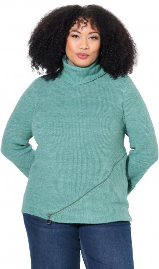 Ulla Popken Asymmetric Zipper Turtleneck Sweater Green - Hættetrøjer og sweatshirts - 