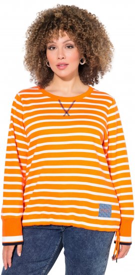 Ulla Popken Striped Drawstring Hem Sweatshirt Orange - Hættetrøjer og sweatshirts - 