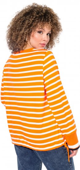 Ulla Popken Striped Drawstring Hem Sweatshirt Orange - Hættetrøjer og sweatshirts - 