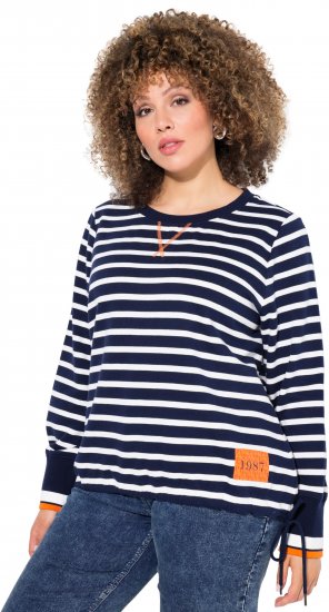 Ulla Popken Striped Drawstring Hem Sweatshirt Navy - Hættetrøjer og sweatshirts - Bløde sweatshirts, hoodies & strik