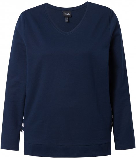 Ulla Popken Stripe Panel Long Sleeve V-Neck Sweatshirt Navy - Hættetrøjer og sweatshirts - 