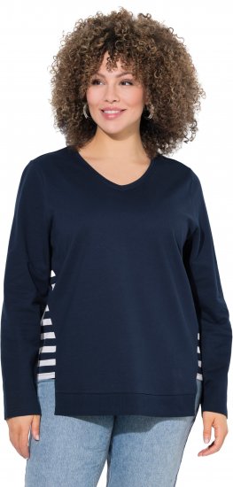 Ulla Popken Stripe Panel Long Sleeve V-Neck Sweatshirt Navy - Hættetrøjer og sweatshirts - 