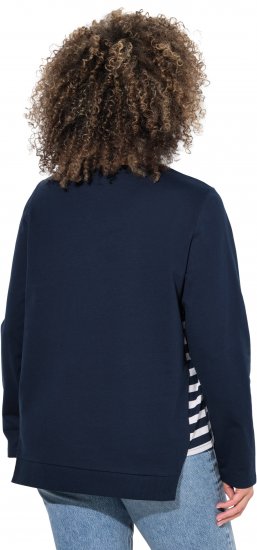Ulla Popken Stripe Panel Long Sleeve V-Neck Sweatshirt Navy - Hættetrøjer og sweatshirts - 
