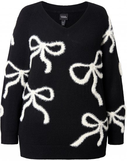 Ulla Popken Glitter Bow Sweater Black - Hættetrøjer og sweatshirts - Bløde sweatshirts, hoodies & strik