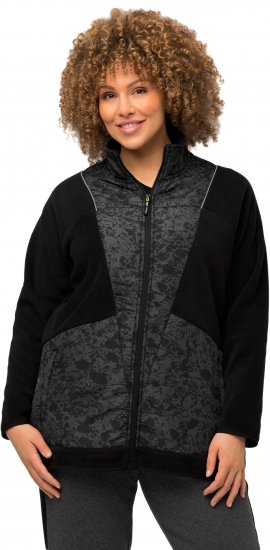 Ulla Popken Patch Print Fleece Jacket Black - Hættetrøjer og sweatshirts - Bløde sweatshirts, hoodies & strik