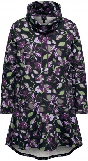 Ulla Popken Floral Stand-Up Collar Flounce Panel Sweatshirt Black - Hættetrøjer og sweatshirts - Bløde sweatshirts, hoodies & strik