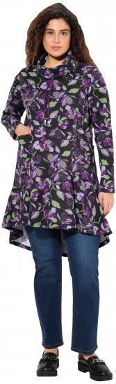 Ulla Popken Floral Stand-Up Collar Flounce Panel Sweatshirt Black - Hættetrøjer og sweatshirts - Bløde sweatshirts, hoodies & strik