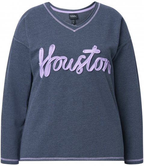 Ulla Popken Houston Textured Lettering Sweatshirt Navy - Hættetrøjer og sweatshirts - 