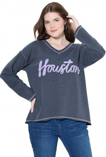 Ulla Popken Houston Textured Lettering Sweatshirt Navy - Hættetrøjer og sweatshirts - 