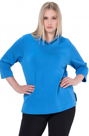 Ulla Popken Classic Fit with Side Slits 3/4 Sleeve Sweatshirt Royal Blue - Hættetrøjer og sweatshirts - 