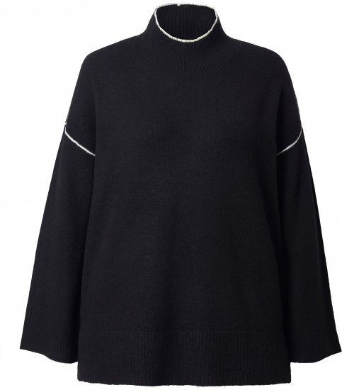 Ulla Popken Decorative Seam Contrast Color Sweater Black - Hættetrøjer og sweatshirts - 