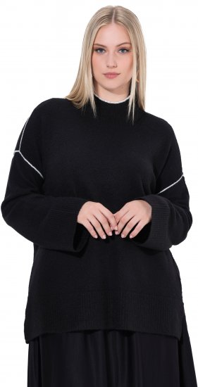 Ulla Popken Decorative Seam Contrast Color Sweater Black - Hættetrøjer og sweatshirts - 