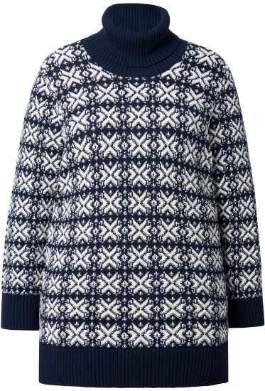 Ulla Popken Eco Cotton Geometric Snowflake Sweater Navy - Hættetrøjer og sweatshirts - 