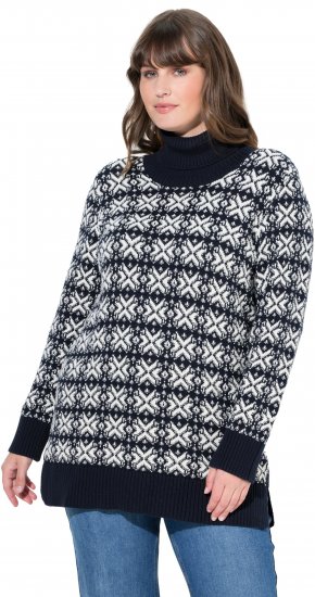 Ulla Popken Eco Cotton Geometric Snowflake Sweater Navy - Hættetrøjer og sweatshirts - 