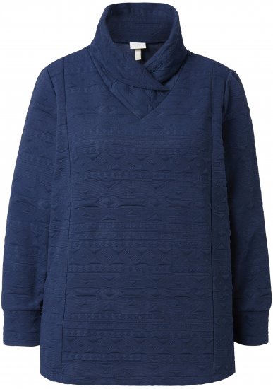 Ulla Popken Eco Cotton Stripe Textured Sweatshirt Navy - Hættetrøjer og sweatshirts - 