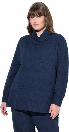 Ulla Popken Eco Cotton Stripe Textured Sweatshirt Navy - Hættetrøjer og sweatshirts - 