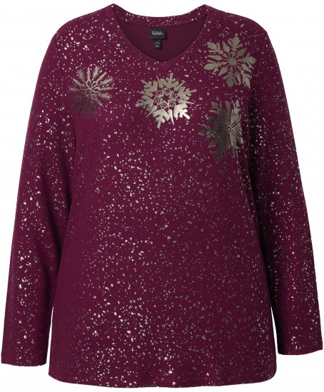 Ulla Popken Metallic Print Extra Soft Christmas Sweatshirt Dark Wine Red - Hættetrøjer og sweatshirts - 