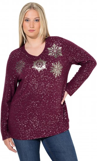 Ulla Popken Metallic Print Extra Soft Christmas Sweatshirt Dark Wine Red - Hættetrøjer og sweatshirts - 
