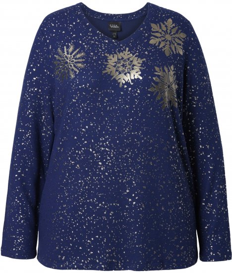 Ulla Popken Metallic Print Extra Soft Christmas Sweatshirt Ink Blue - Hættetrøjer og sweatshirts - Bløde sweatshirts, hoodies & strik