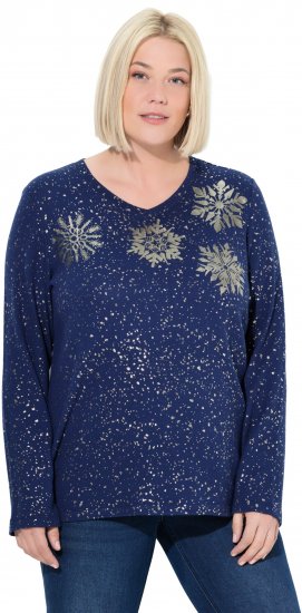 Ulla Popken Metallic Print Extra Soft Christmas Sweatshirt Ink Blue - Hættetrøjer og sweatshirts - Bløde sweatshirts, hoodies & strik